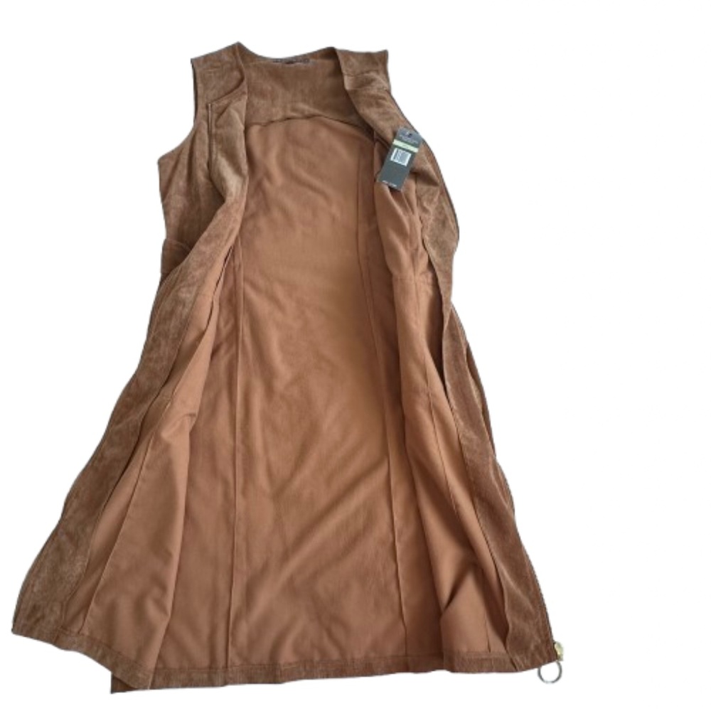NWT Sharagano Women' 4 Brown Wet Sand Sleeveless Full Zip Midi Corduroy Dress - Picture 8 of 15